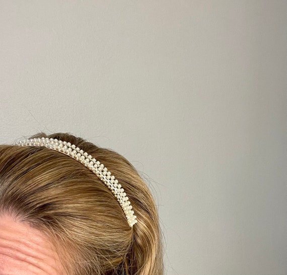 Vintage Tiara Metal Faux Pearl Headband Coronatio… - image 6