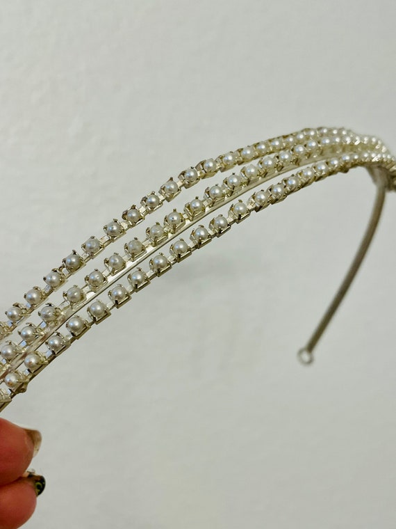 Vintage Tiara Metal Faux Pearl Headband Coronatio… - image 2