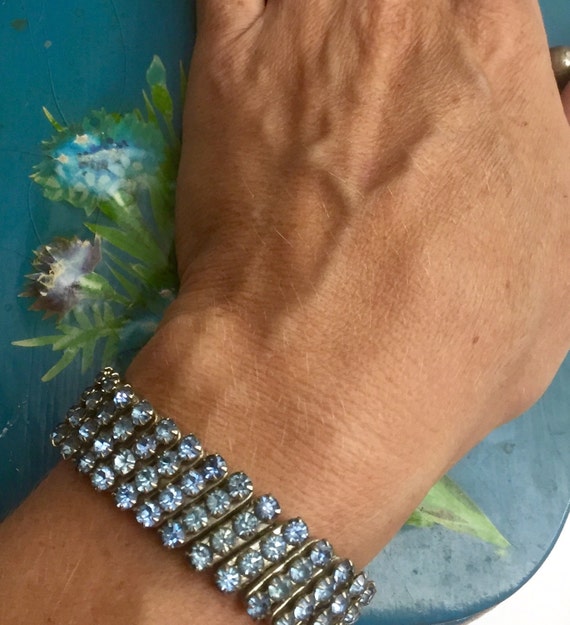 Blue Rhinestone Cuff Bracelet 1950s - Etsy