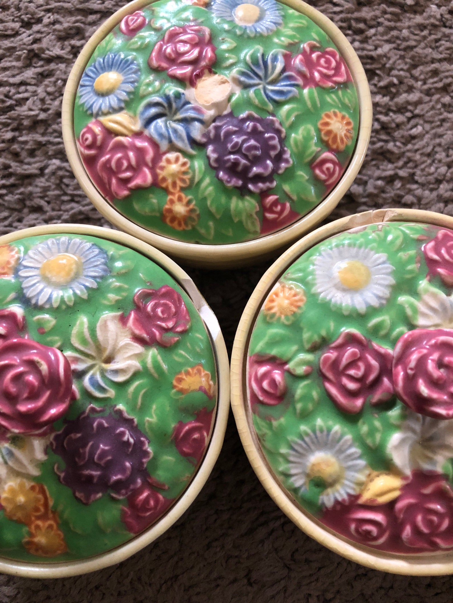 Ramekins Made in Japan Vintage Ceramic 1930s50s SET of 9 as is Chips 1 Missing Rose on Top 35.