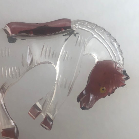 Lucite Brooch Mid Century Western Horse - image 6