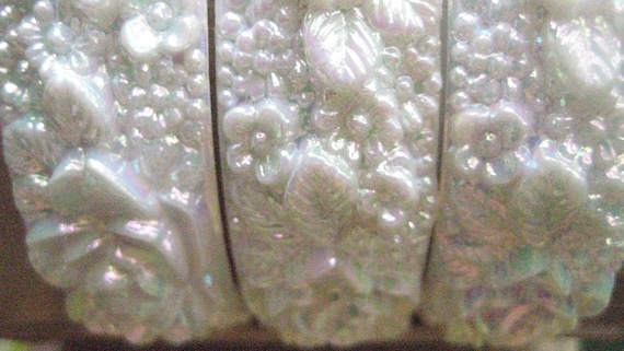 White Celluloid Mold Plastic Iridescent Bracelet - image 1