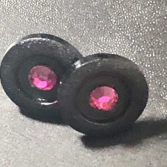 Button Earrings Posts Clear blue pink rhinestone … - image 5