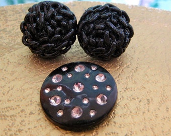 Anciens Boutons En Jais Noir Facetté - Lot De 9 Pièces Uniques Pour Création Artisanale