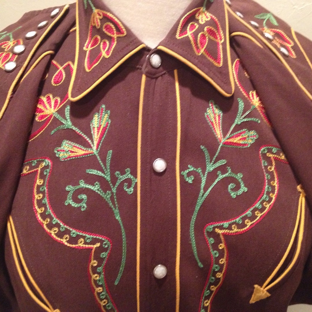 California Ranchwear Brown Embroidered Western Shirt Size 15 - Etsy