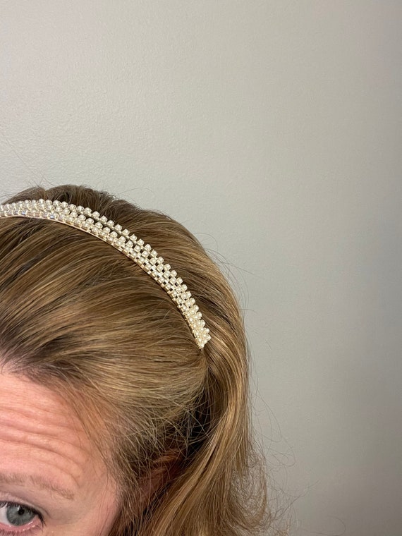 Vintage Tiara Metal Faux Pearl Headband Coronatio… - image 3