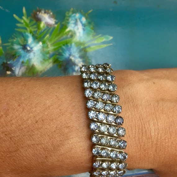 Vintage 1950's Ice Blue Rhinestone Statement Bracelet