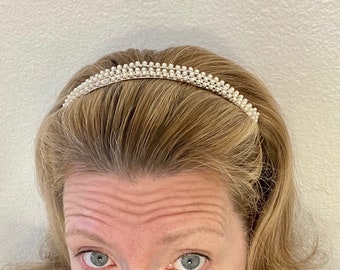 Vintage Tiara Metal Faux Pearl Headband Coronation style