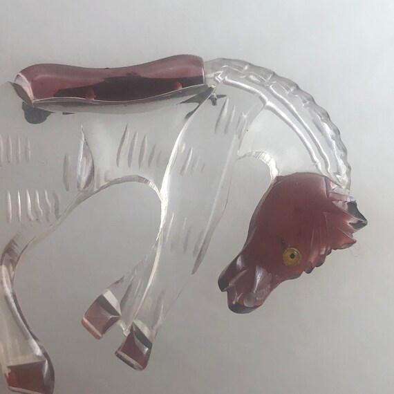 Lucite Brooch Mid Century Western Horse - image 4