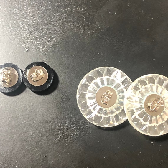 Button Earrings Posts Clear blue pink rhinestone … - image 4