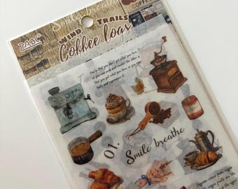 Adesivi Washi al caffè - Dark Academia Journaling, Planner (set di 4 fogli)
