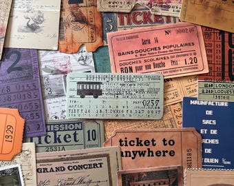 50pcs Vintage Style Ticket Stickers | Journal Scrapbooking and Crafts | Rustic Travel