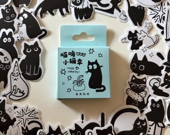 45pcs Japanese Monochrome Cats Retro Stickers, Scrapbooking and Crafts, Journal Supplies