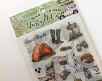 Adesivi Washi da campeggio Cottagecore - Journaling in stile vintage, 4 fogli