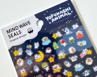 Foglio di adesivi di animali Yofukashi / MINDWAVE Giappone / Adesivi di animali carini per journaling, scrapbooking e artigianato - Notte stellata