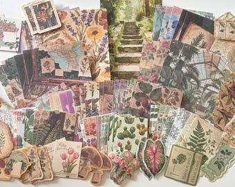 100pcs Green Academia Plant Ephemera | Vintage-Style Bundle Papers Stickers | Journaling Scrapbooking Supplies