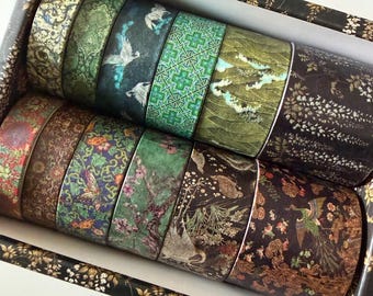 Vintage Style Botanical Washi Tape Bundle – Dark Academia Floral Bird Decorative Tape for Junk Journaling, Scrapbooking & Collage