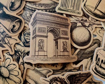 50 adesivi vintage in carta kraft per diario, agenda, scrapbooking e artigianato