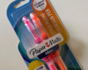 Penne stilografiche Paper Mate Mini+ / Confezione da 2 mini penne stilografiche rosa e arancioni con cartucce di inchiostro blu, penne per journaling e arte