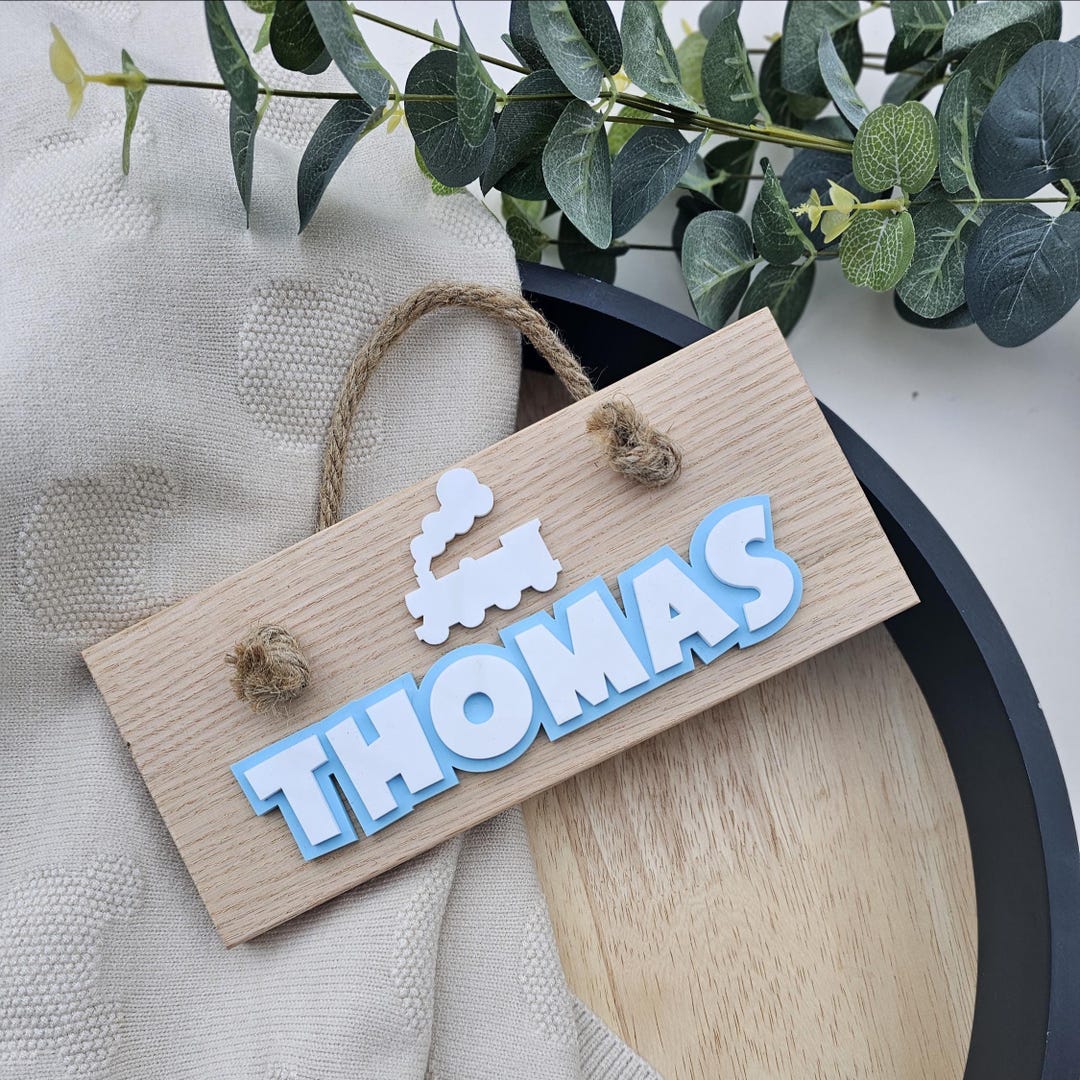 Personalised Oak Name Plaque | Nursery Door Sign With Acrylic Name ...
