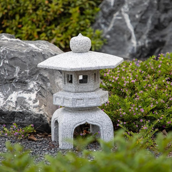 Hand-Carved Granite Yukimi Stone Lantern | Japanese Zen Garden Decor