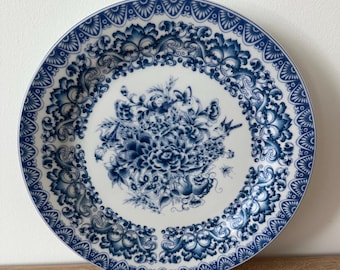 Vintage Blue and White Decorative Plate | Floral Transferware Style Wall Plate | Chinoiserie Cottage Decor