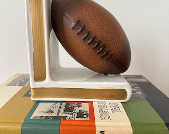 Vintage Lefton Ceramic Football Bookend – Mid-Century Modern Sports Decor – Hand-Painted Single Book End