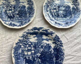 ヴィンテージブルー転写プリントのプレート＆ソーサー｜オックスフォード・ヴィトラミック・ブラジル｜ミスマッチセット｜コテージテーブルウェア