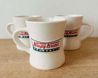 Vintage Krispy Kreme Doughnuts Coffee Mug - Heavy Ceramic Retro Diner Style - Collectible Advertising Kitchenware