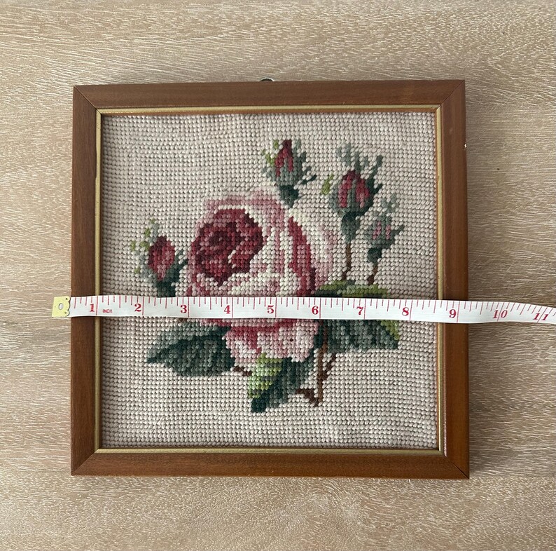 Vintage Framed Rose Needlepoint Wall Art | Cottagecore Floral ...