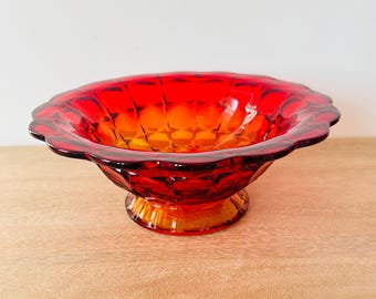 Vintage Indiana Glass Amberina Pedestal Bowl | Ruby Red Compote Dish | Mid Century Pressed Glass Centerpiece