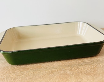 Vintage Le Creuset Gusseisen Emaille Auflaufform | Grüne & Sahne Backform | French Country Kitchen Backformen -Sehr guter Zustand