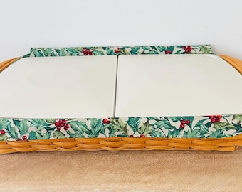 Vintage Longaberger Hostess Serving Basket Set | Signed 2007 | Holiday Holly Liner | Divider Insert & Trays