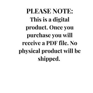 Pu&ograve; includere: Sfondo bianco con elementi decorativi angolari e del bordo superiore. Il testo recita: "NOTA BENE: Questo &egrave; un prodotto digitale. Una volta acquistato, riceverai un file PDF. Nessun prodotto fisico verr&agrave; spedito."