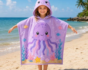 Kids Hooded Towel Poncho: Soft Microfiber All-Over Print Octopus Beach Pool Bath