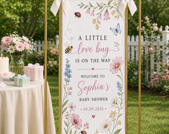 A Little Love Bug Is On The Way Baby Shower Welcome Sign, Ladybug Baby Shower Banner, Personalized Baby Shower Decor, Photo Backdrop