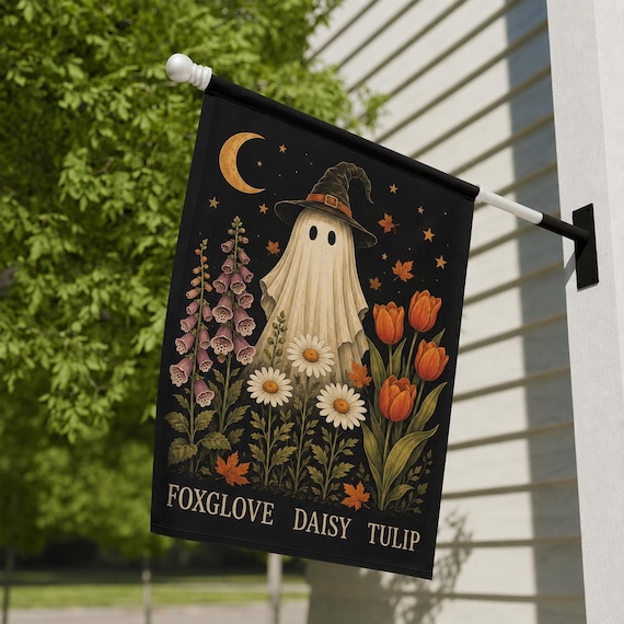 FDT Ghost Garden Flag, Anti Trump Foxglove Daisy Tulip Flag, Halloween Political Yard Decor, Progressive Porch Flag