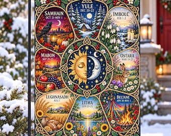 Wheel of the Year Garden Flag, Pagan Sabbats Decor, Yule Samhain Ostara Beltane, Witchy Garden Flag, Celtic Seasonal Yard Decor