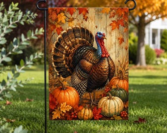 Thanksgiving Turkey Garden Flag, Rustic Fall Turkey Yard Flag, Autumn Pumpkin Porch Decor, Farmhouse Outdoor Flag Gift