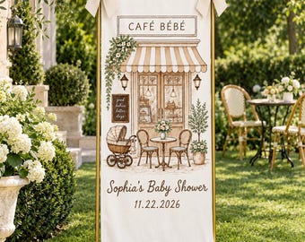 Cafe Bebe Baby Shower Welcome Sign, Coffee Baby Shower Banner, Personalized Cafe Baby Shower Decor, Photo Backdrop