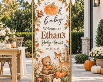Personalized Fall Baby Shower Banner, Woodland Baby Shower Welcome Sign, Little Pumpkin Baby Shower Decor, Forest Animal Backdrop