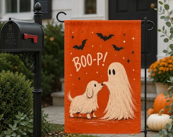 Halloween Ghost Dog Garden Flag, Boop Dog Yard Flag, Spooky Pet Decor, Cute Halloween Dog Flag, Fall Outdoor Garden Decoration