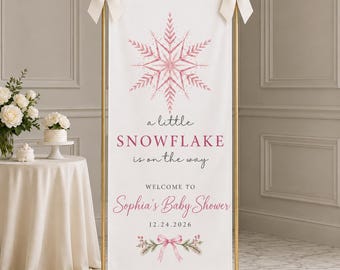 Little Snowflake Baby Shower Banner, Winter Baby Shower Welcome Sign, Pink Snowflake Baby Girl Shower Decor, Personalized Banner