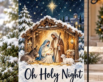 Oh Holy Night Garden Flag, Nativity Christmas Garden Flag, Religious Christmas Decor, Christian Yard Flag, Jesus Birth Outdoor Decoration