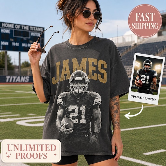 Comfort Colors® Custom Football Mom Shirt, Personalized Player Name and Photo Tee, Game Day Mom Gift