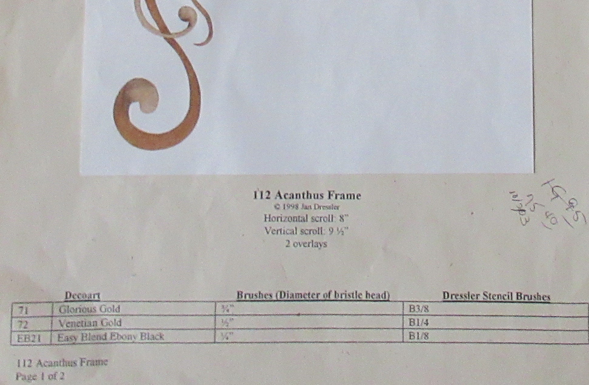 Jan Dressler Stencil acanthus Frame 112 Scroll Vintage Corner Stencil