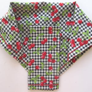 Two Cloth Napkins ~ Red Cherries and Black White Checkered ~ 100% Cotton ~ 18x18 ~ Washable Dryable ~ Handmade