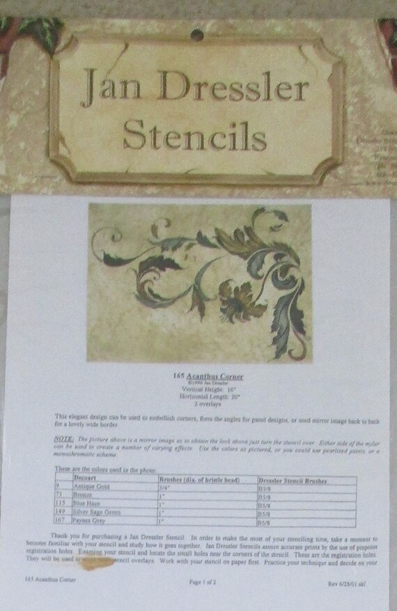 Jan Dressler Stencil acanthus Corner 165 From Etsy