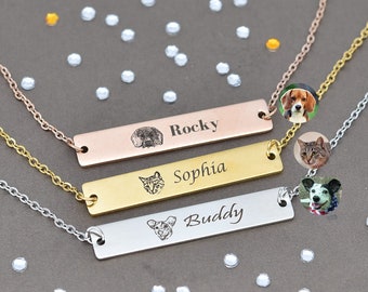 Dog Necklace Cat Necklace Bar Necklace Custom Portrait Pet Photo Necklace Personalized Pet Jewelry Pet Gift Best Friend Gift Pet Gifts