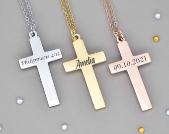 Personalized Cross Necklace Name Necklace First Communion Necklace Religious Necklace Cross Pendant Birthstone Necklace Christian Necklace